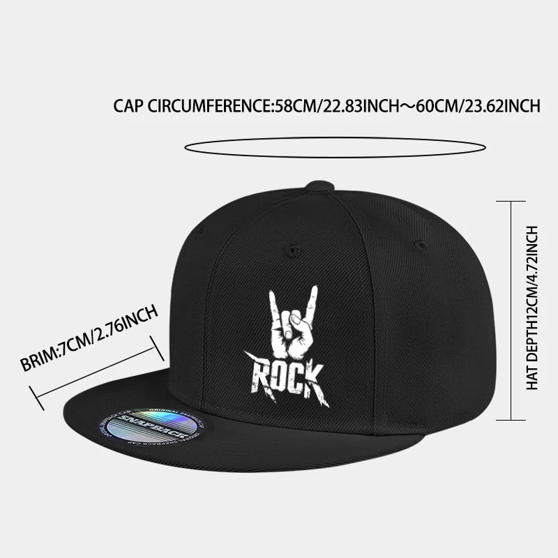 Cool Rock Hand Printed Black Snapback Cap