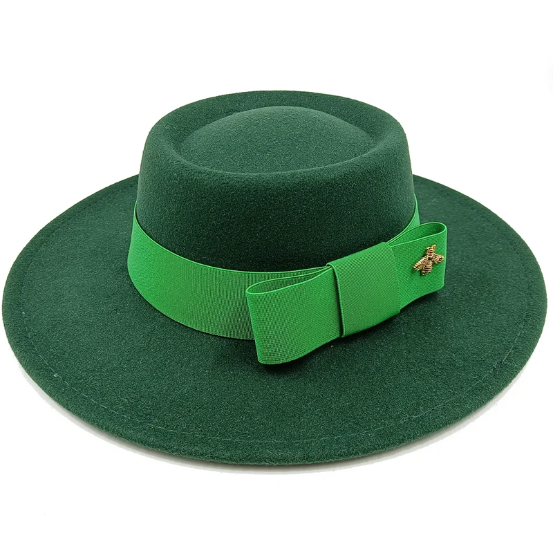 Bow Tie Fedora Hat Winter Round Bumpy Surface Flat Top