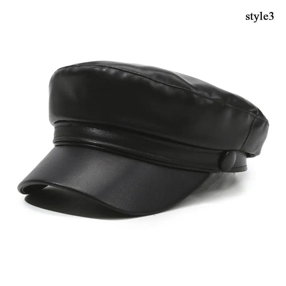 British Style Berets Visor Pu Leather Flat Top Hat