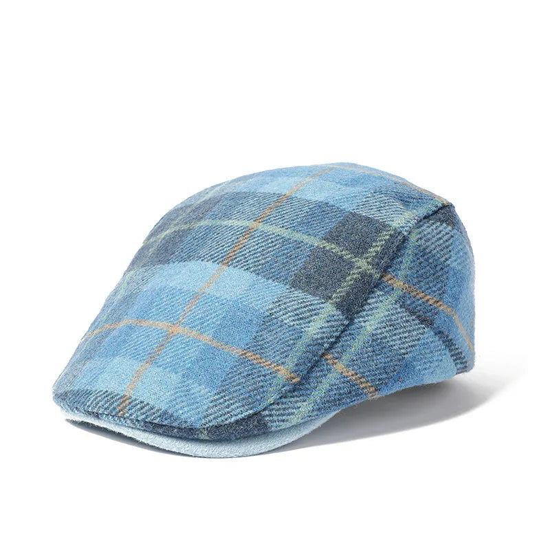 Autumn Polyester Plaid Print Warm Newsboy Caps Flat Cap