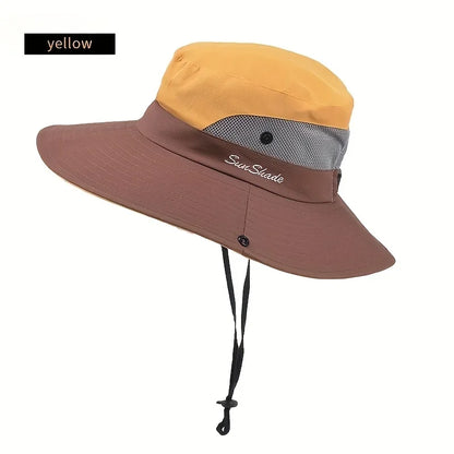 Women's Dual-Tone Sun Hat with Ponytail Hole for Spring, Summer