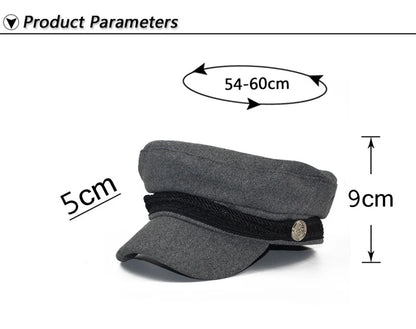 Fashion Women Men Spring Autumn Sailor Black Ladies Beret Top Captain Cap
