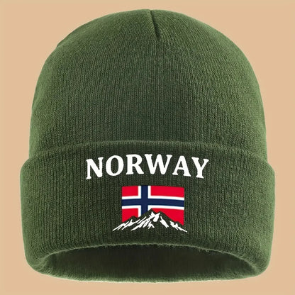 Lined Knit Beanie With Norway Embroidery Vintage Trucker Hat For Youth Couples