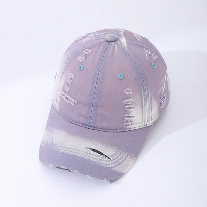 Y2K Style Washed-Out Distressed Holey Gradient Baseball Cap