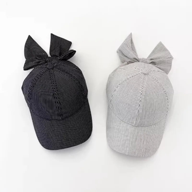 Japanese Retro Striped Sweet Bow Design Baseball Caps