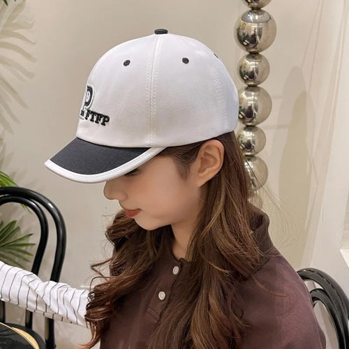 Korean Version Of Simple Short Brim Embroidered Letter Baseball Cap, Fresh and Sweet Couple's Color Matching Cap