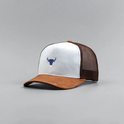Blue Bull Head Print Unisex Mesh Suede Trucker Hat Spring Summer