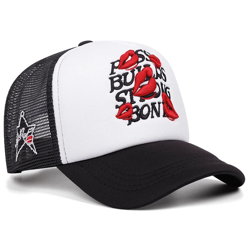 Simple Creative New Mesh Hat Lipprint Embroidery Street Hip Hop Hat Outdoor Sports