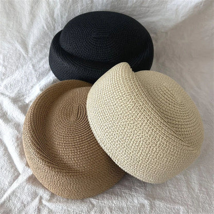 2026 Fashion Straw Beret Hat Summer Fedora Sun Cap
