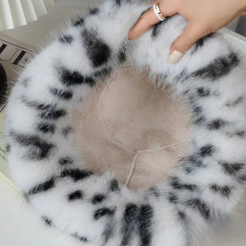 Women’s Faux Fur Leopard Hat Warm Thickened Ear