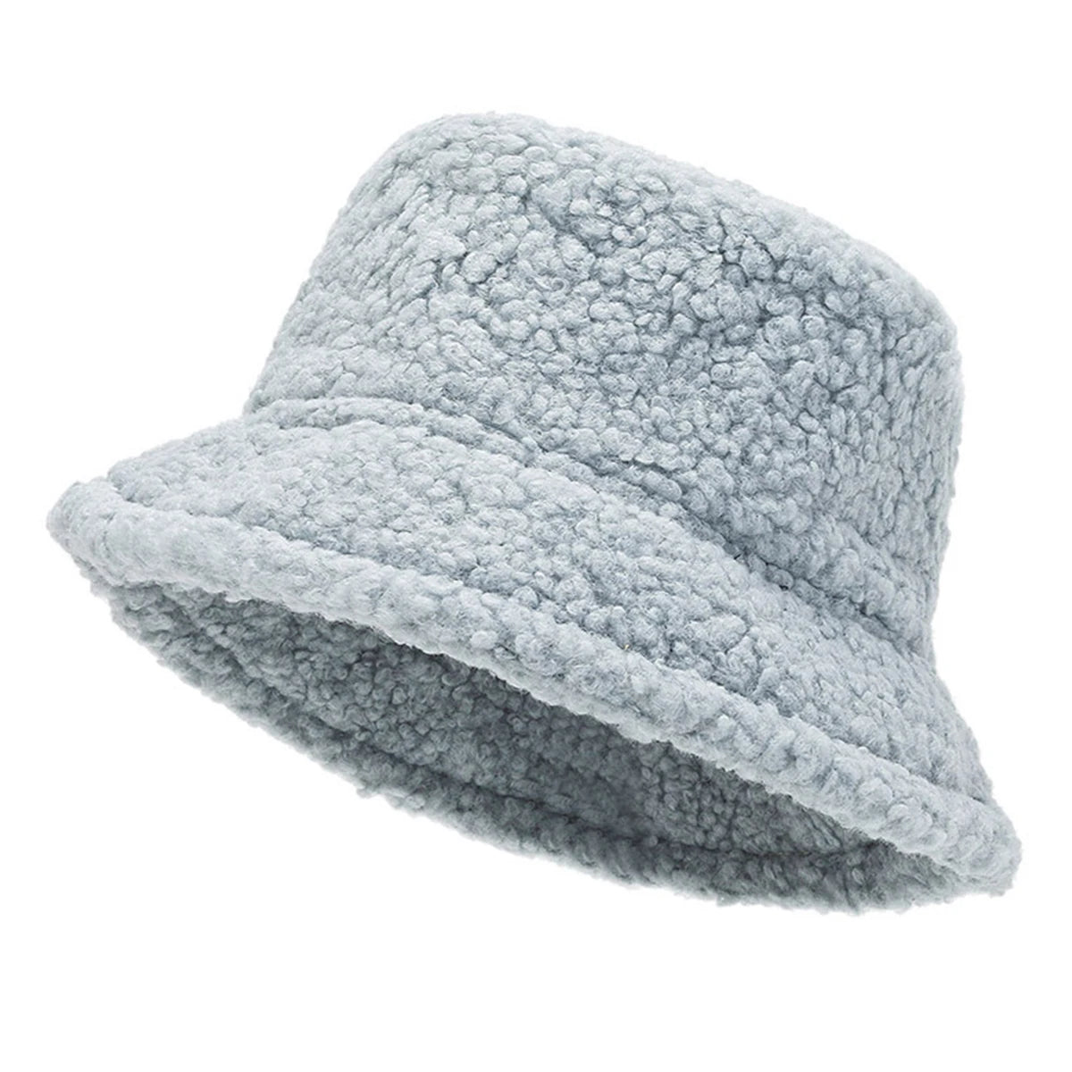 Unisex Solid Color Personality Lambhair Bucket Hats Warm Fishermen Caps