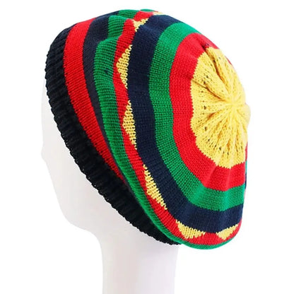 New Jamaican Reggae Loose Knitted Beanie Warm Wool Knitted Rainbow Hat