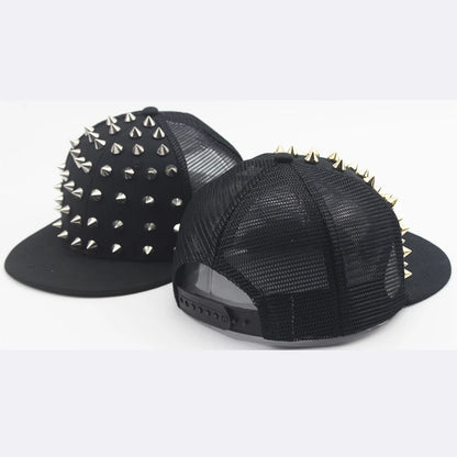 Men and Women's Rivet Flat Hat Punk Rock Hip Hop Stud Snapback Caps Y2K