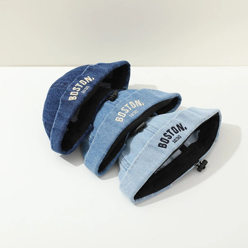Washed Denim Baby Brimless Hat Retro Letter Embroidered Melon Cap For Kids
