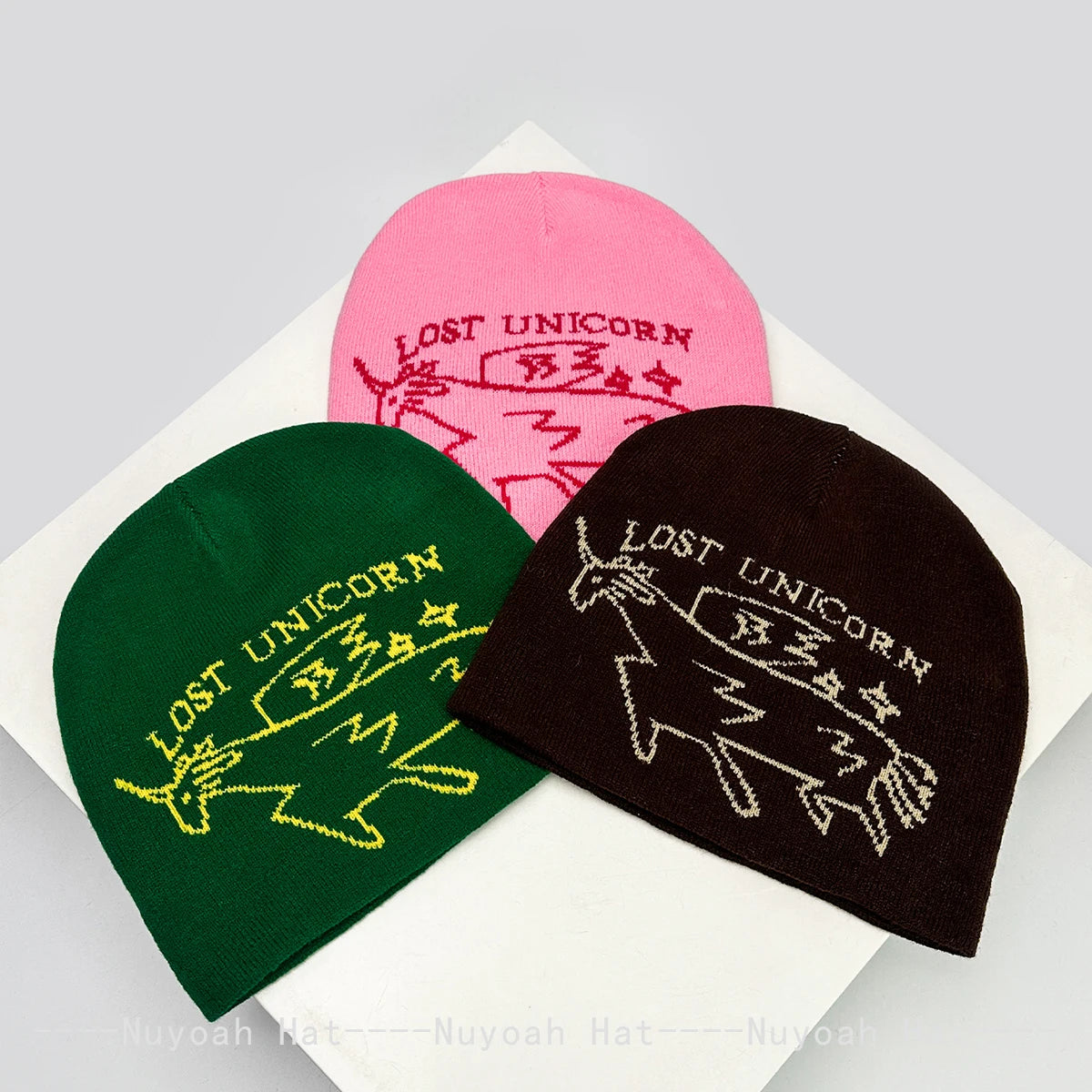 New Men Women Korean Jacquard Unicorn Letters Knitted Hats