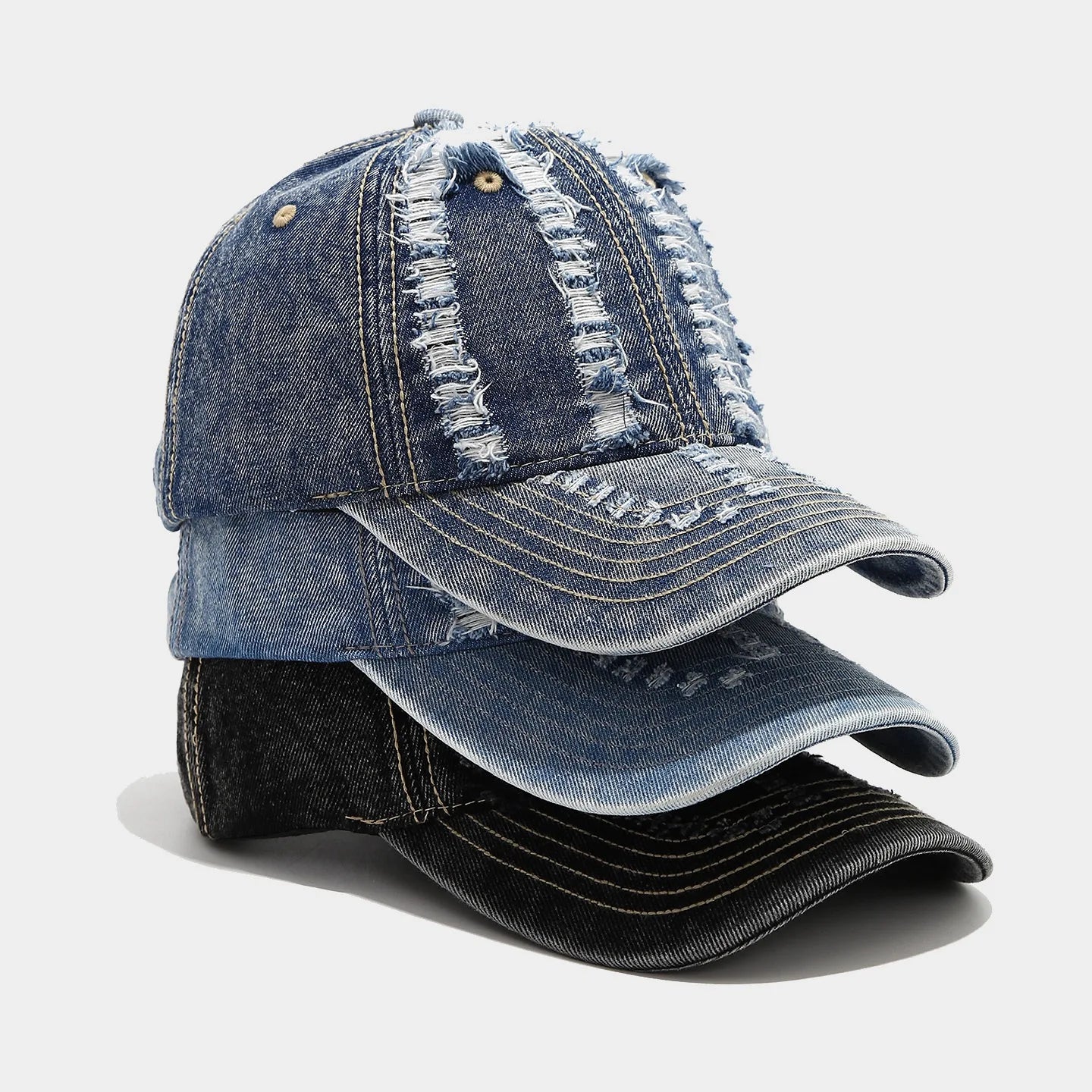 Stylish Distressed Washed Denim Baseball Cap Women Men