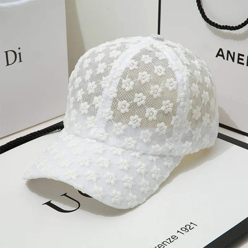 Spring and Summer Women's Face Covering, Casual Hollow Flower Baseball Cap
