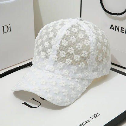Spring and Summer Women's Face Covering, Casual Hollow Flower Baseball Cap