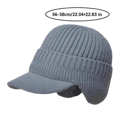 Unisex Warm Winter Hat With Brim Plush Fur Lined Knit Cap