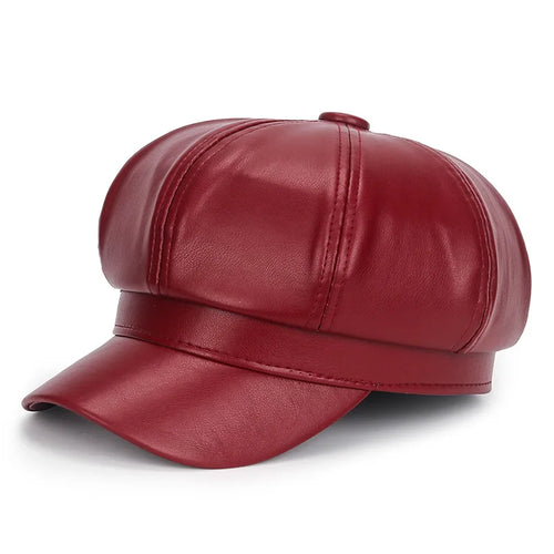 New Women PU Leather Berets Cap Hat
