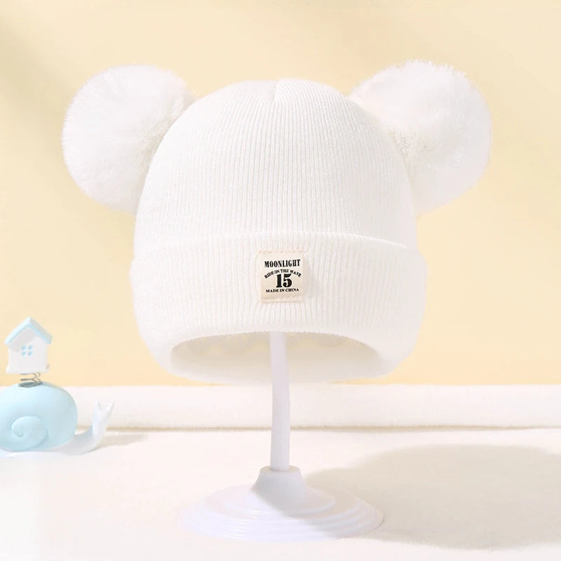 Autumn Winter Baby Warm Knitted Hats With Pom Kids Knit Beanie Hat Solid Color Children Hat