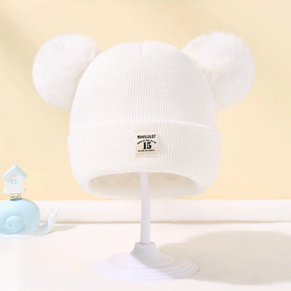 Autumn Winter Baby Warm Knitted Hats With Pom Kids Knit Beanie Hat Solid Color Children Hat