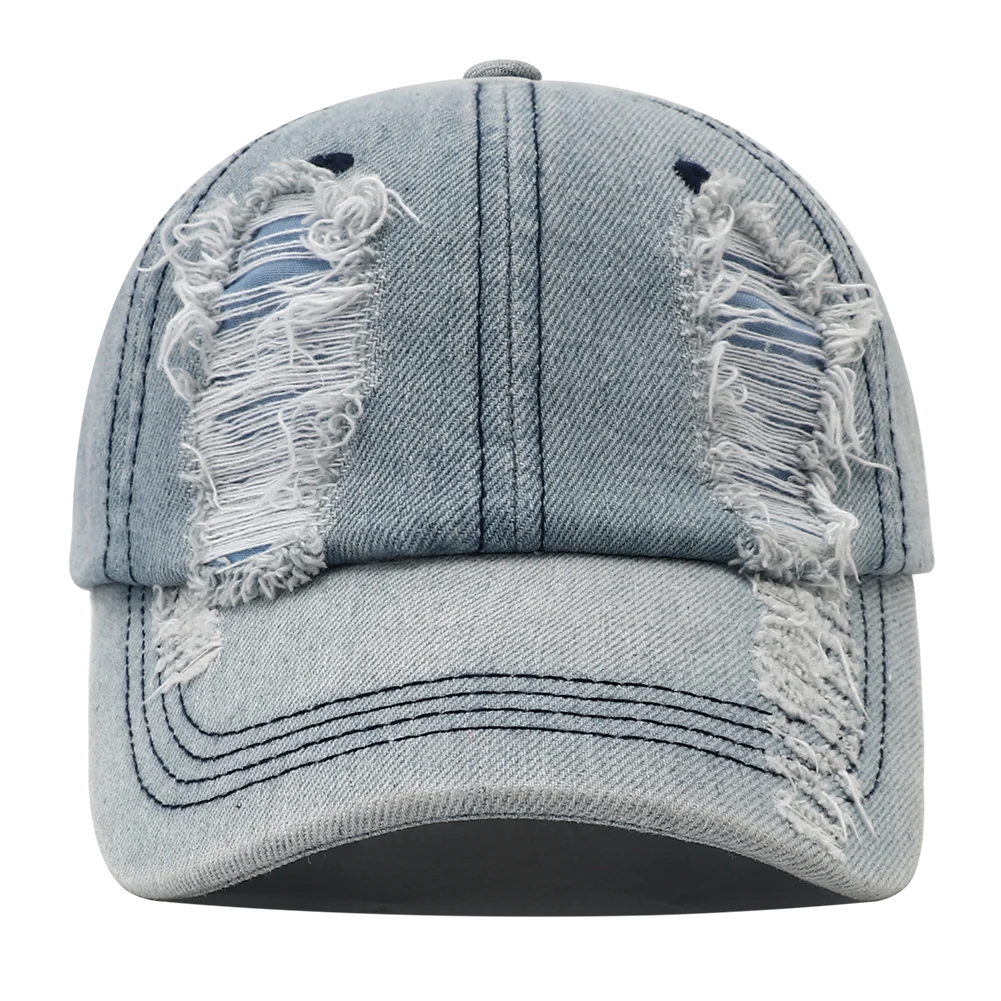 2024 New Solid Color Ripped Baseball Cap Washed Denim