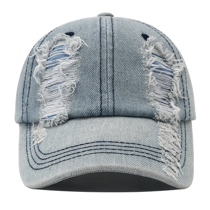 2024 New Solid Color Ripped Baseball Cap Washed Denim