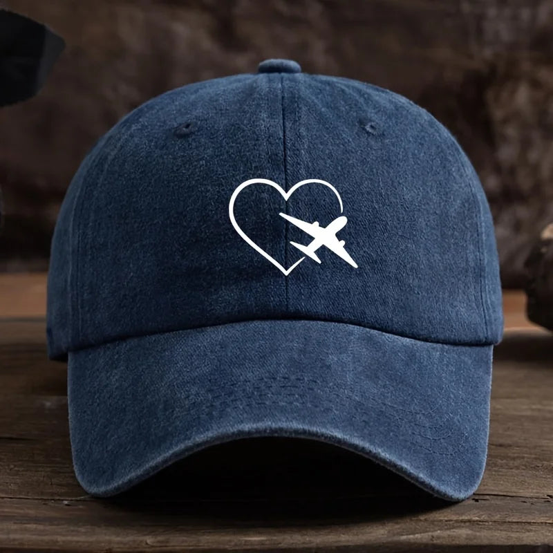 Fashionable Unisex Baseball Cap with Fun Heart-Shaped Airplane Print Perfect for Outdoor Travel