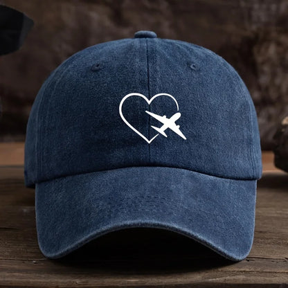 Fashionable Unisex Baseball Cap with Fun Heart-Shaped Airplane Print Perfect for Outdoor Travel