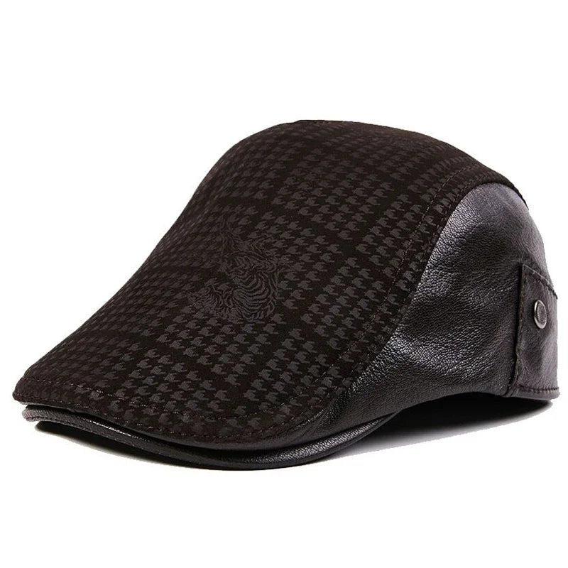 Genuine Leather Boina Thin Print Geometry Berets Hats