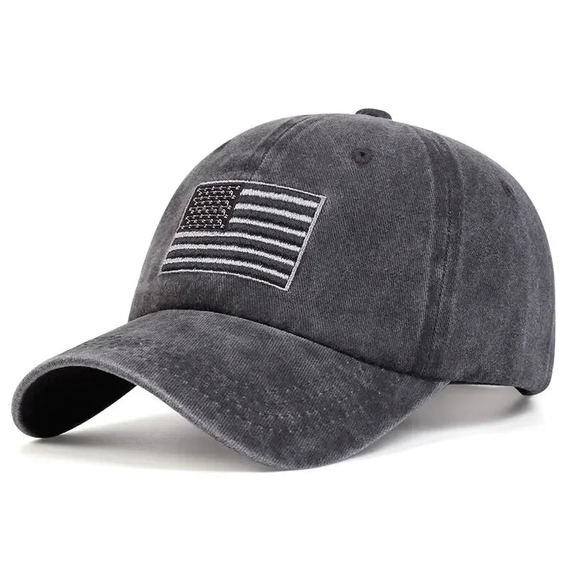 Unisex American Flag Embroidery Wash Baseball Caps Spring and Autumn Outdoor