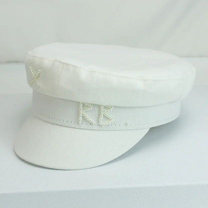 Luxury Women Pearls RB Letter Militray Hat Fashion Streetwear Navy Hat