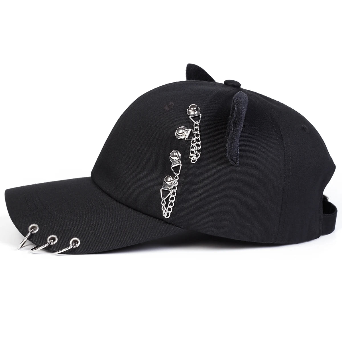 Unisex Cat Ear Chain Iron Ring Baseball Caps