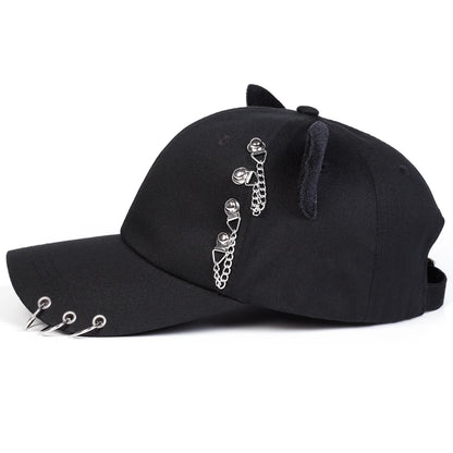 Unisex Cat Ear Chain Iron Ring Baseball Caps