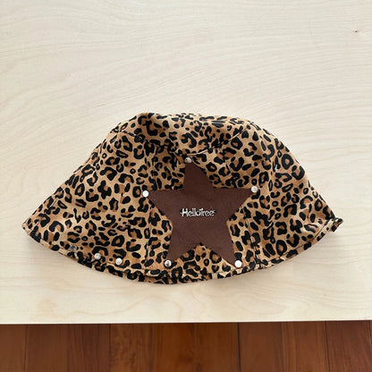 Y2K American Retro Street Leopard Print Rivet Fisherman Hat