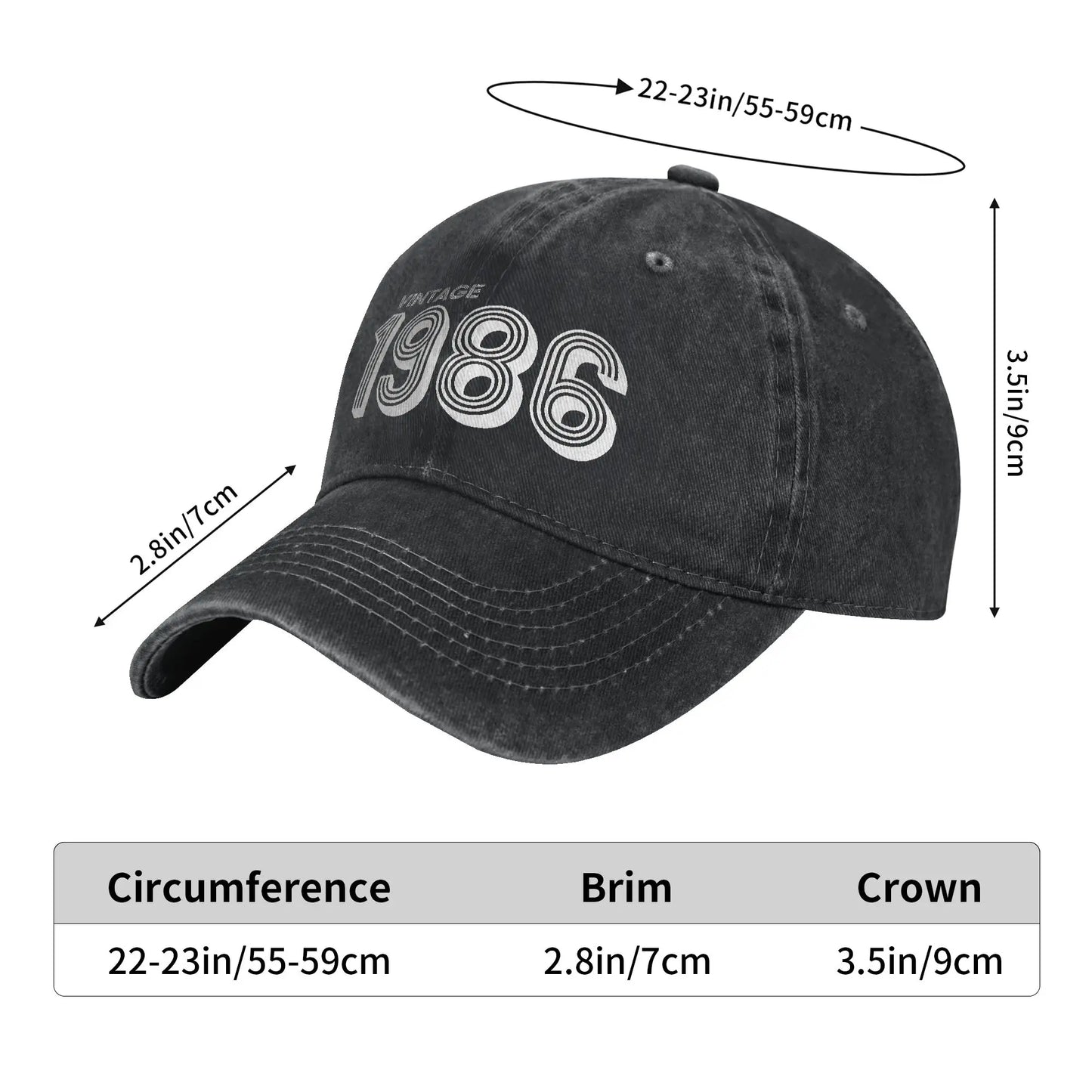 Unisex Vintage 1986 Birthday Year 40 years old  Printed Hats Vintage Distressed Denim  Baseball Cap