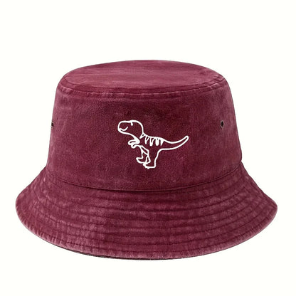 Fisherman's Hat Retro Washed Hat Flat Top Sunshade Hat Dinosaur Print