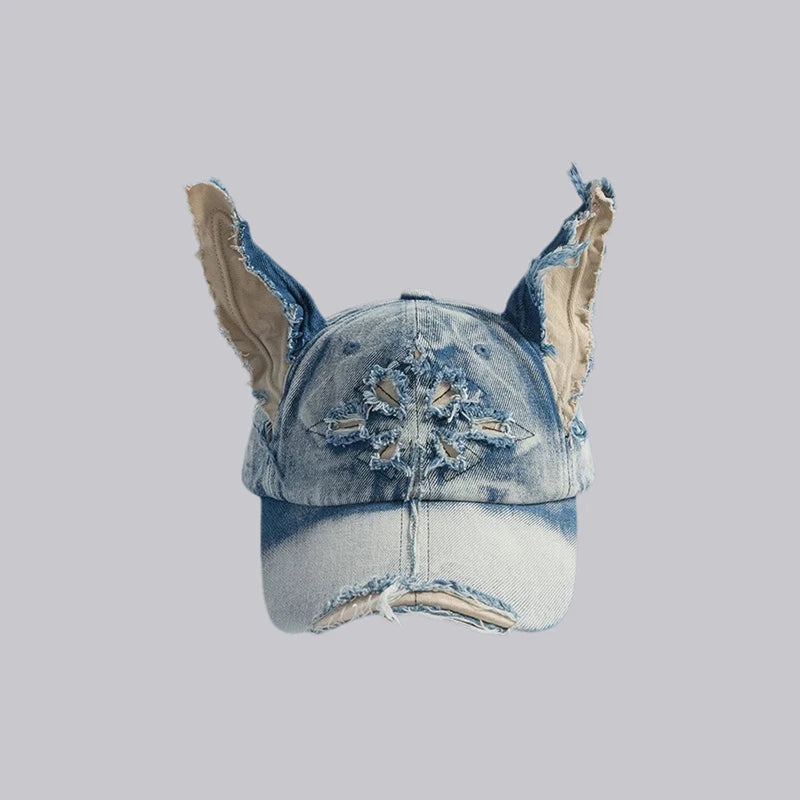 Wasteland Wind Doberman Ears Denim Baseball Cap Women's Personality Y2k