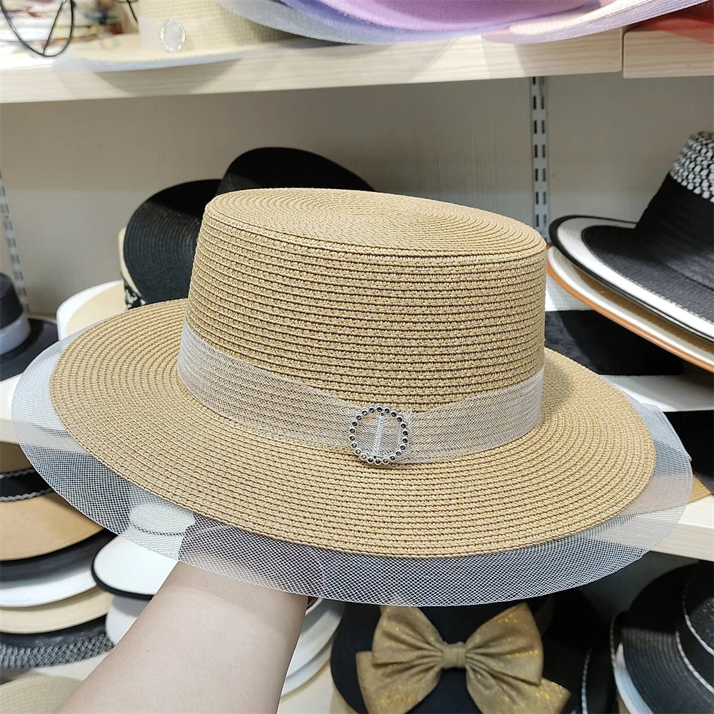 Woolen Rhinestone Solid Color Basin Hat Leisure Outdoor Beach Sun Hat