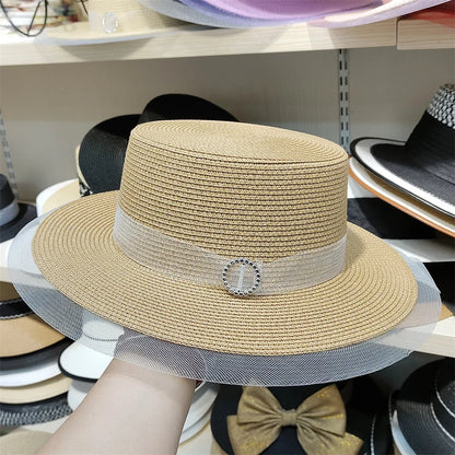 Woolen Rhinestone Solid Color Basin Hat Leisure Outdoor Beach Sun Hat