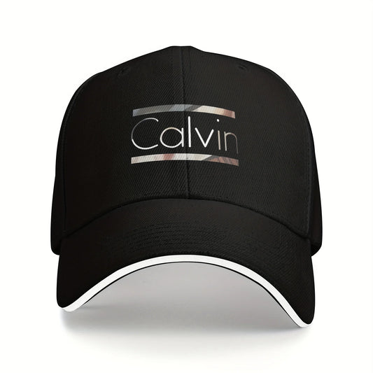 Calvin Baseball Cap, Adjustable Band, Red And Gray Pattern Dad Hat