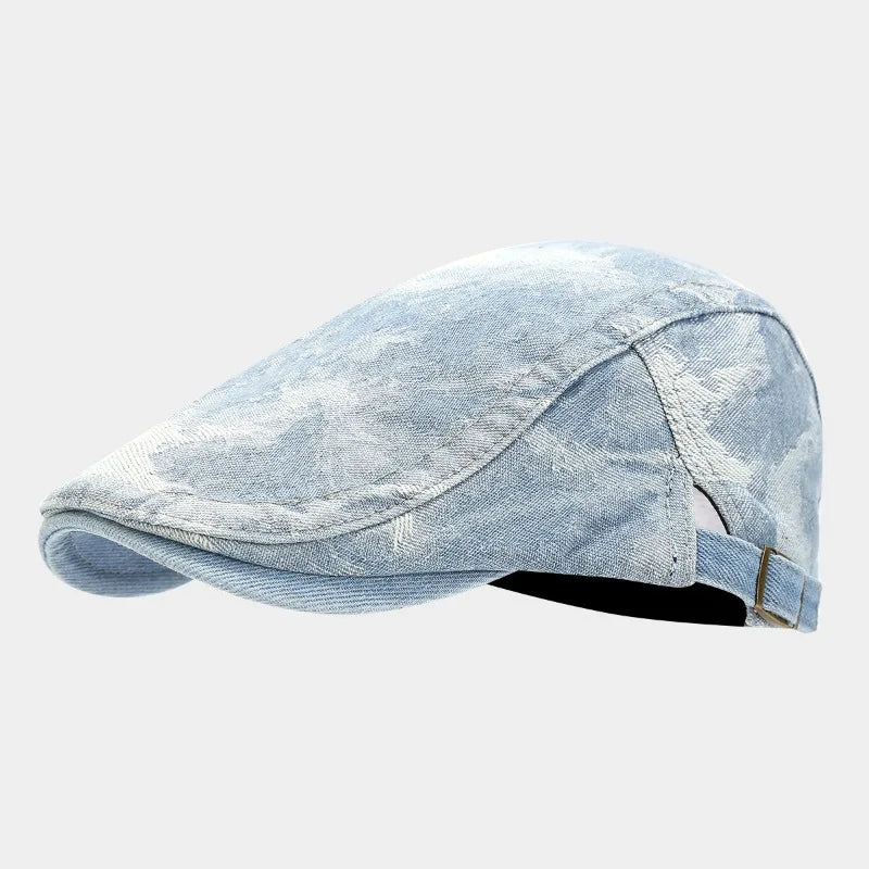 Vintage Tie Dye Washed Denim Flat Cap