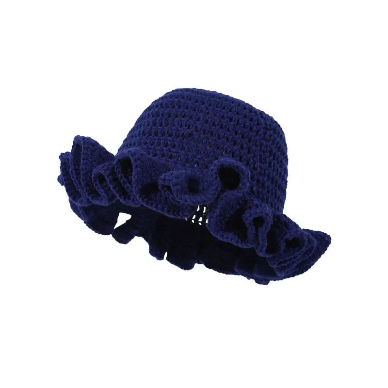 New Colorful Crochet Ruffle Brim Knit Bucket Hats