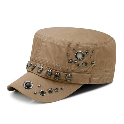 Cool Skull Rivets Punk Hip Hop Flat Top Cap Men Women