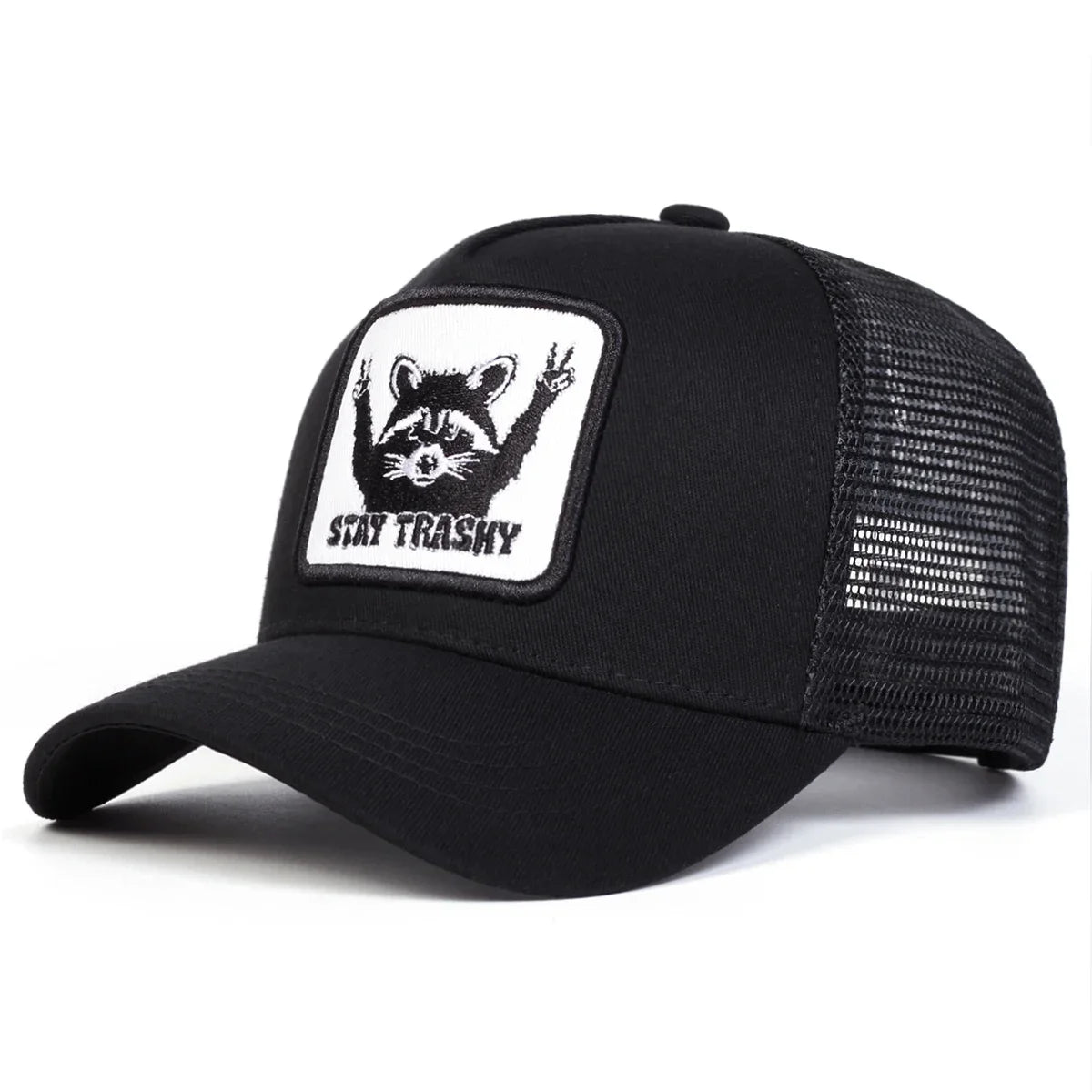 Unisex Stay Trashy Raccoon Embroidery Baseball Net Caps Spring Summer