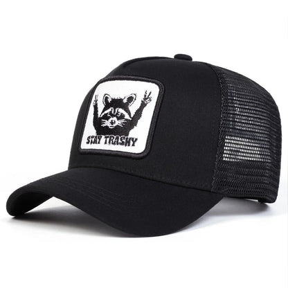 Unisex Stay Trashy Raccoon Embroidery Baseball Net Caps Spring Summer