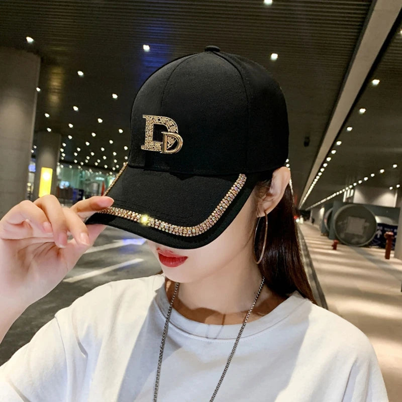 Women Baseball Caps Letter M&D Rhinestones Adjustable Casual Caps Outdoor Sports Style Sun Hat