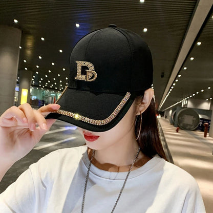 Women Baseball Caps Letter M&D Rhinestones Adjustable Casual Caps Outdoor Sports Style Sun Hat