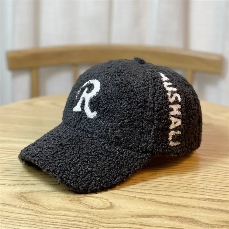 Fashion New Embroidered Letter Imitation Lamb Velvet Baseball Hat